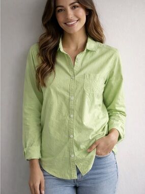 American Eagle Lime Green Button Up Shirt Size 8 Cotton Casual Preppy